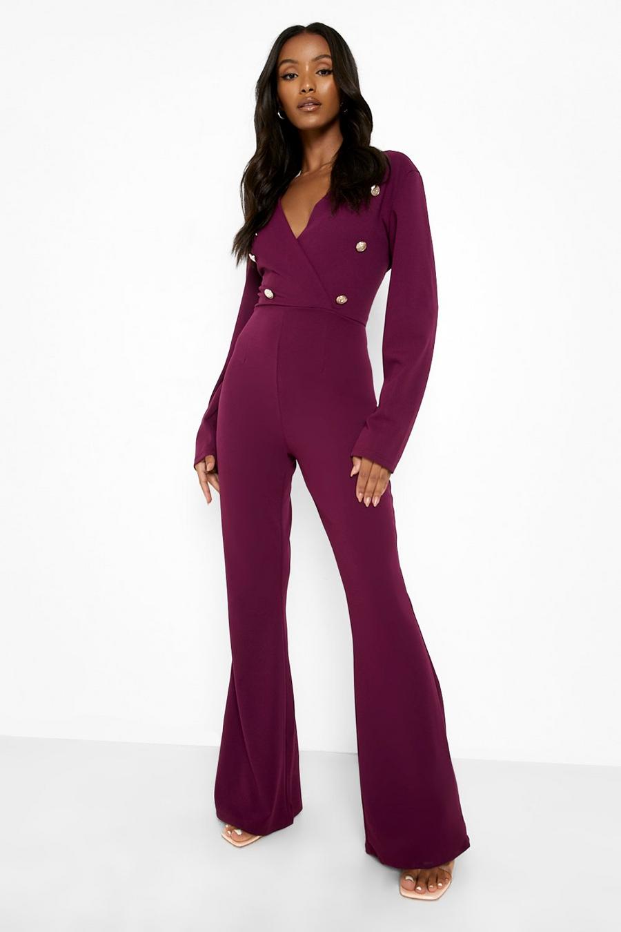 Berry red Petite Button Detail Wrap Jumpsuit image number 1
