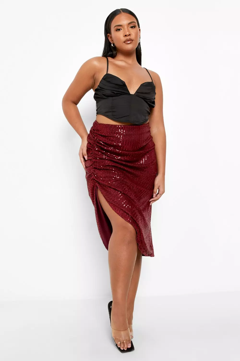 Burgundy sequin shop pencil skirt