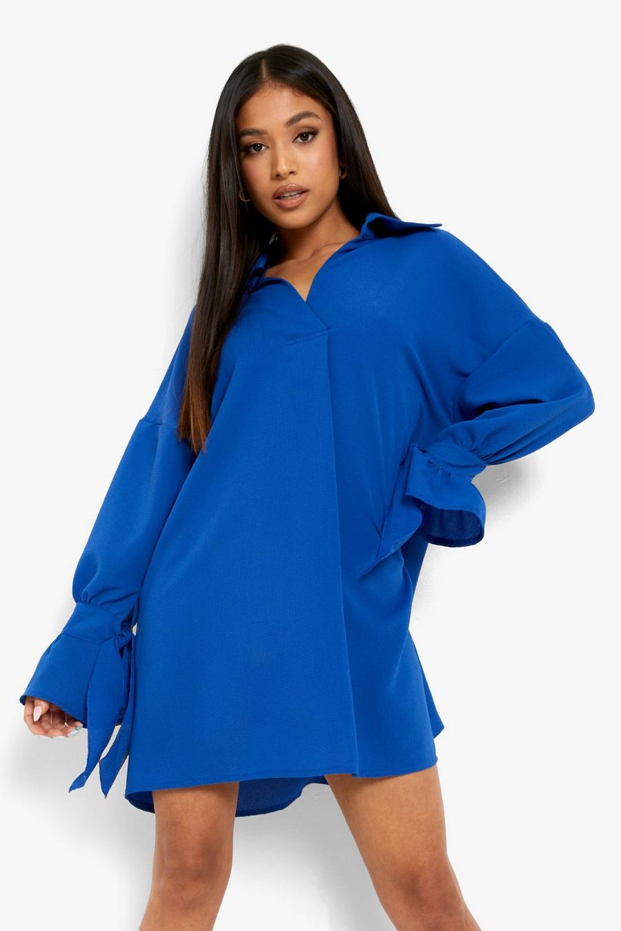 Petite Hemd-Kleid mit geschnürten Bündchen, Cobalt image number 1