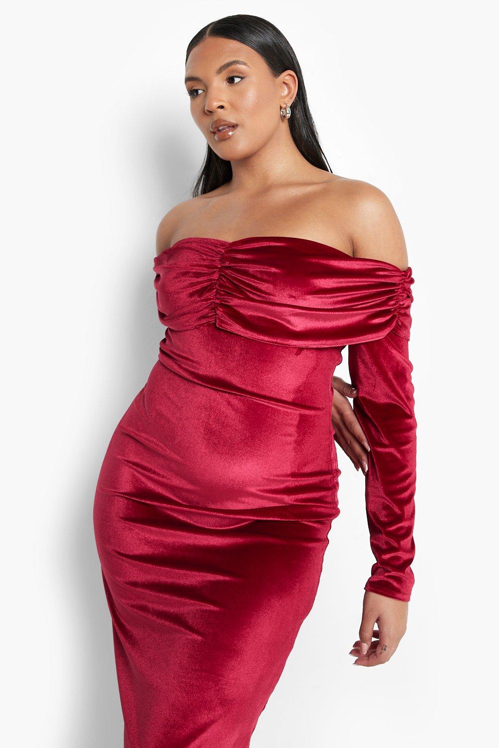 Red off the shoulder long best sale sleeve dress