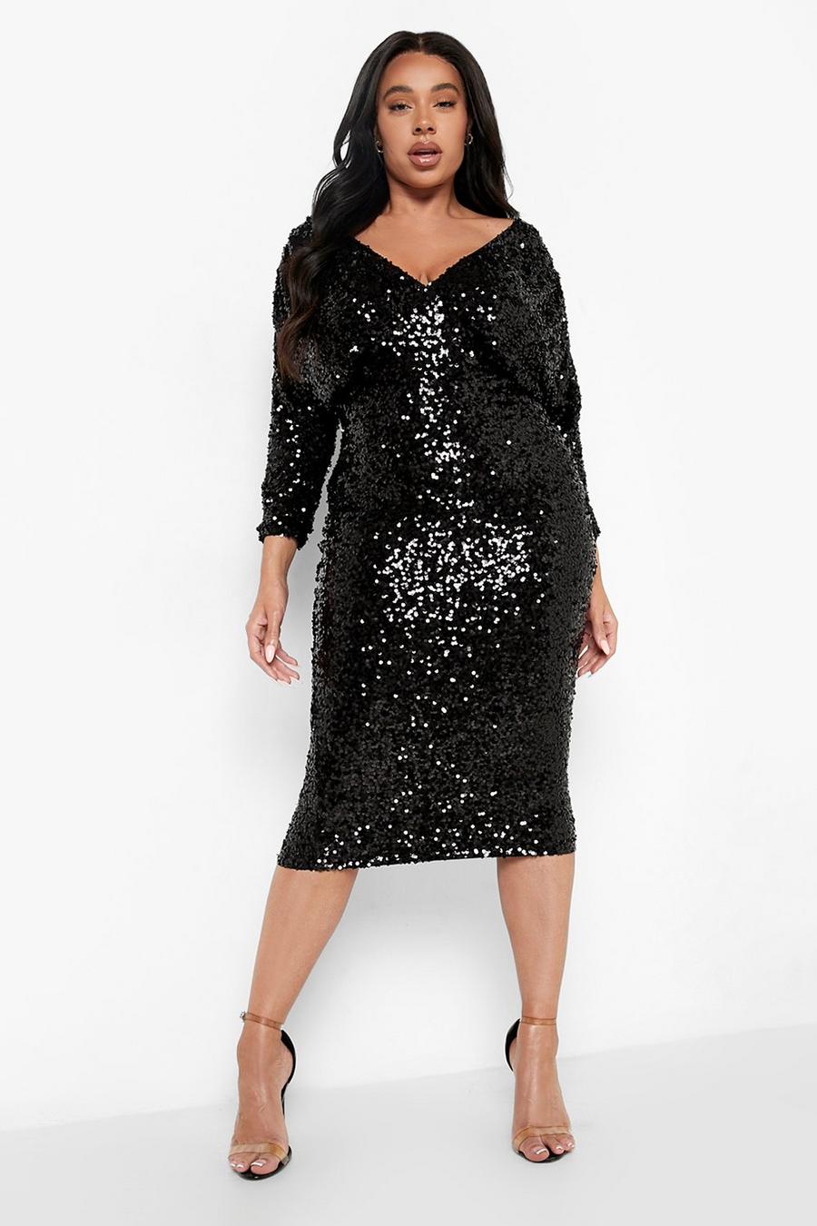 Black svart Plus - Off shoulder-klänning med paljetter