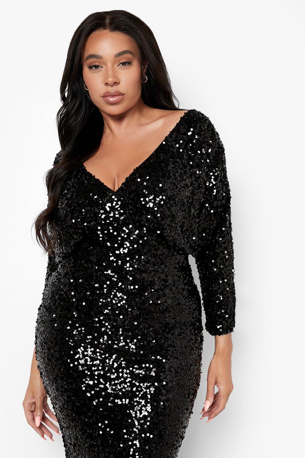 Off the shoulder sequin dress plus size sale