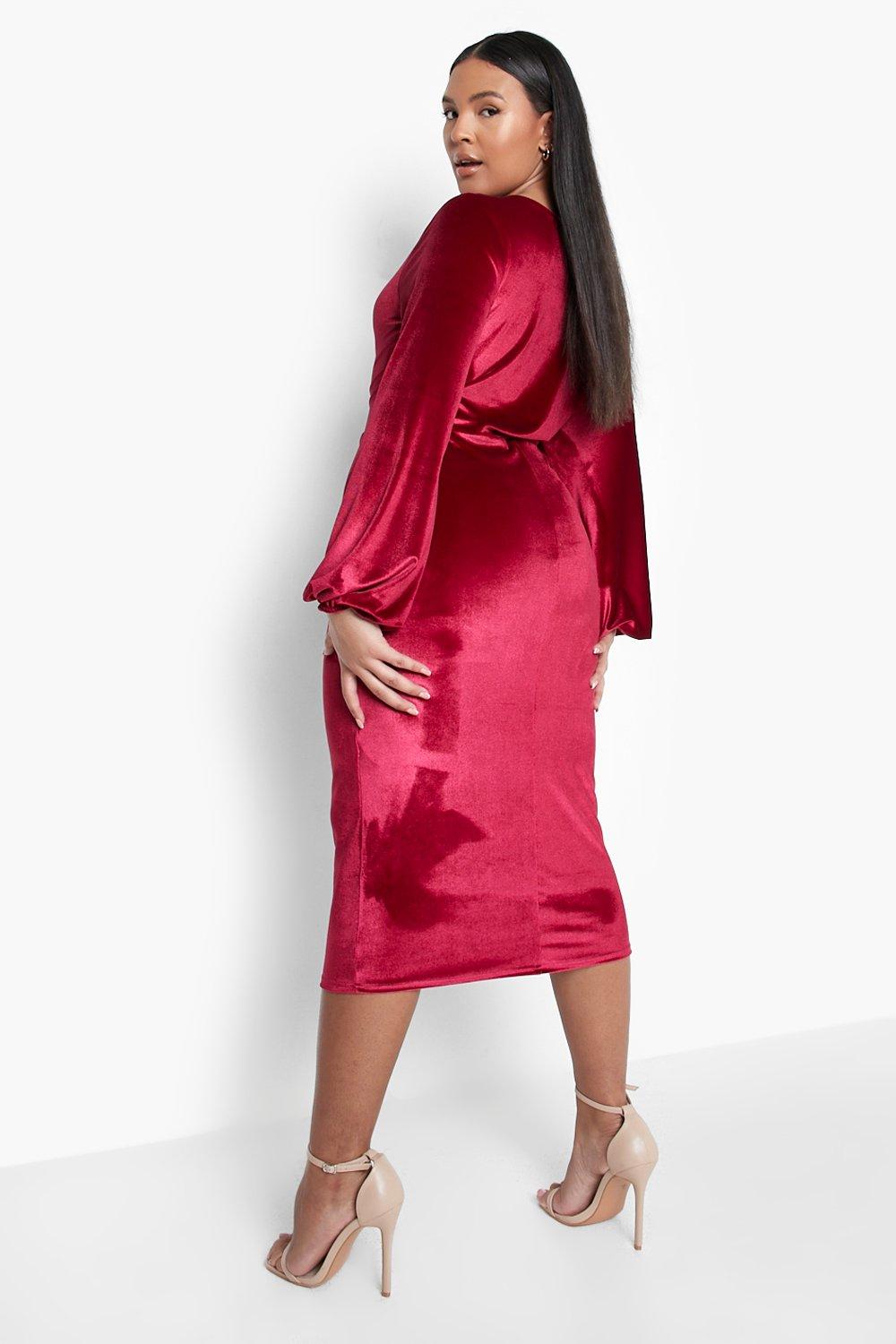 Plus Velvet Off The Shoulder Midi Dress