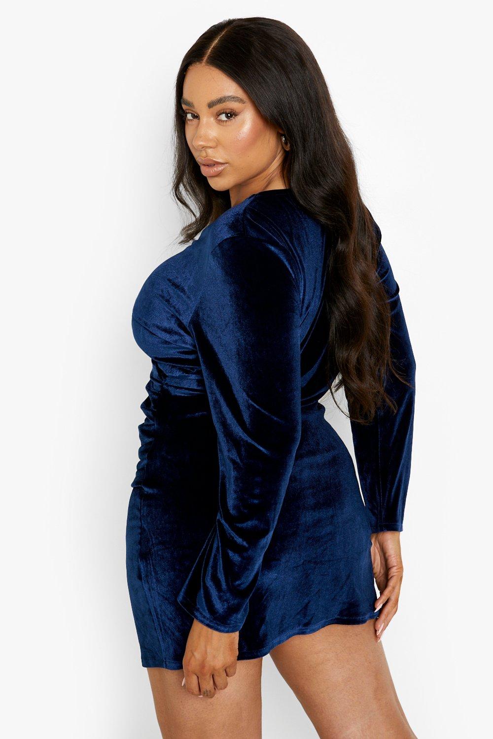 Boohoo blue hot sale velvet dress