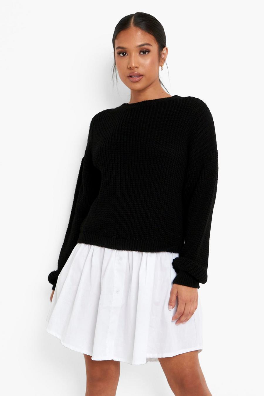 Black Petite Knitted Jumper And Shirt Dress image number 1