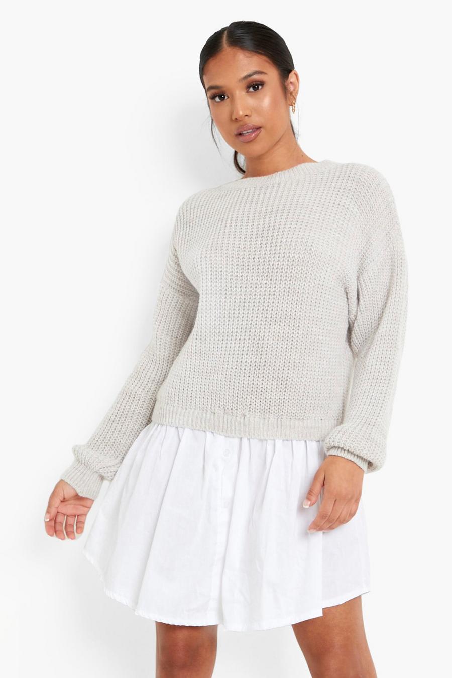 Oatmeal Petite Knitted Jumper And Shirt Dress image number 1