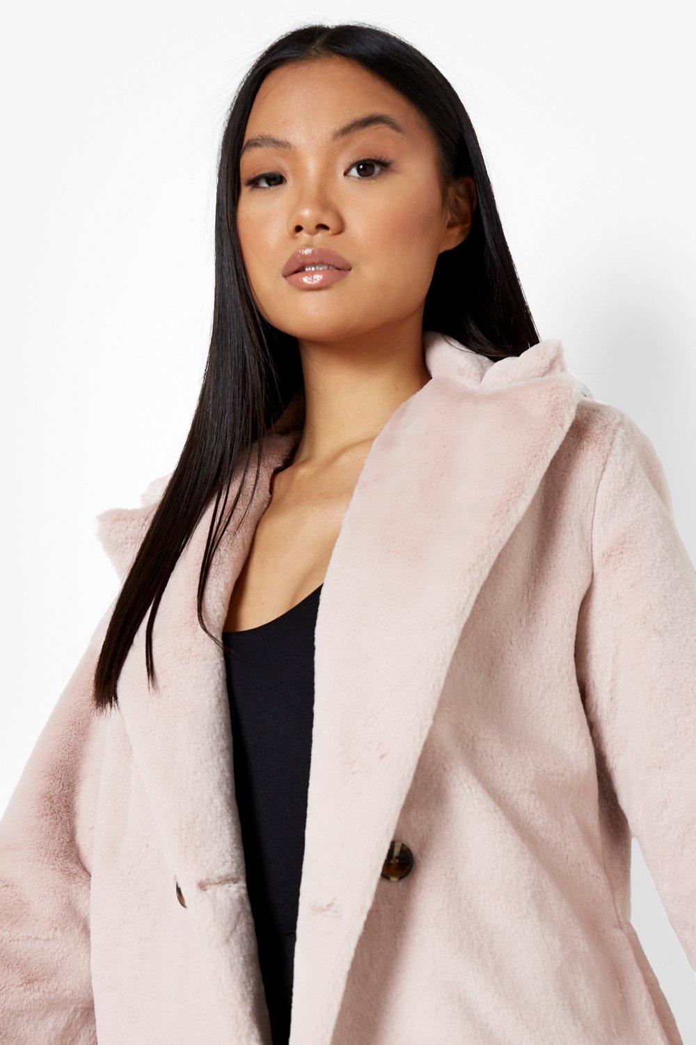 Petite pale pink 2024 faux fur coat