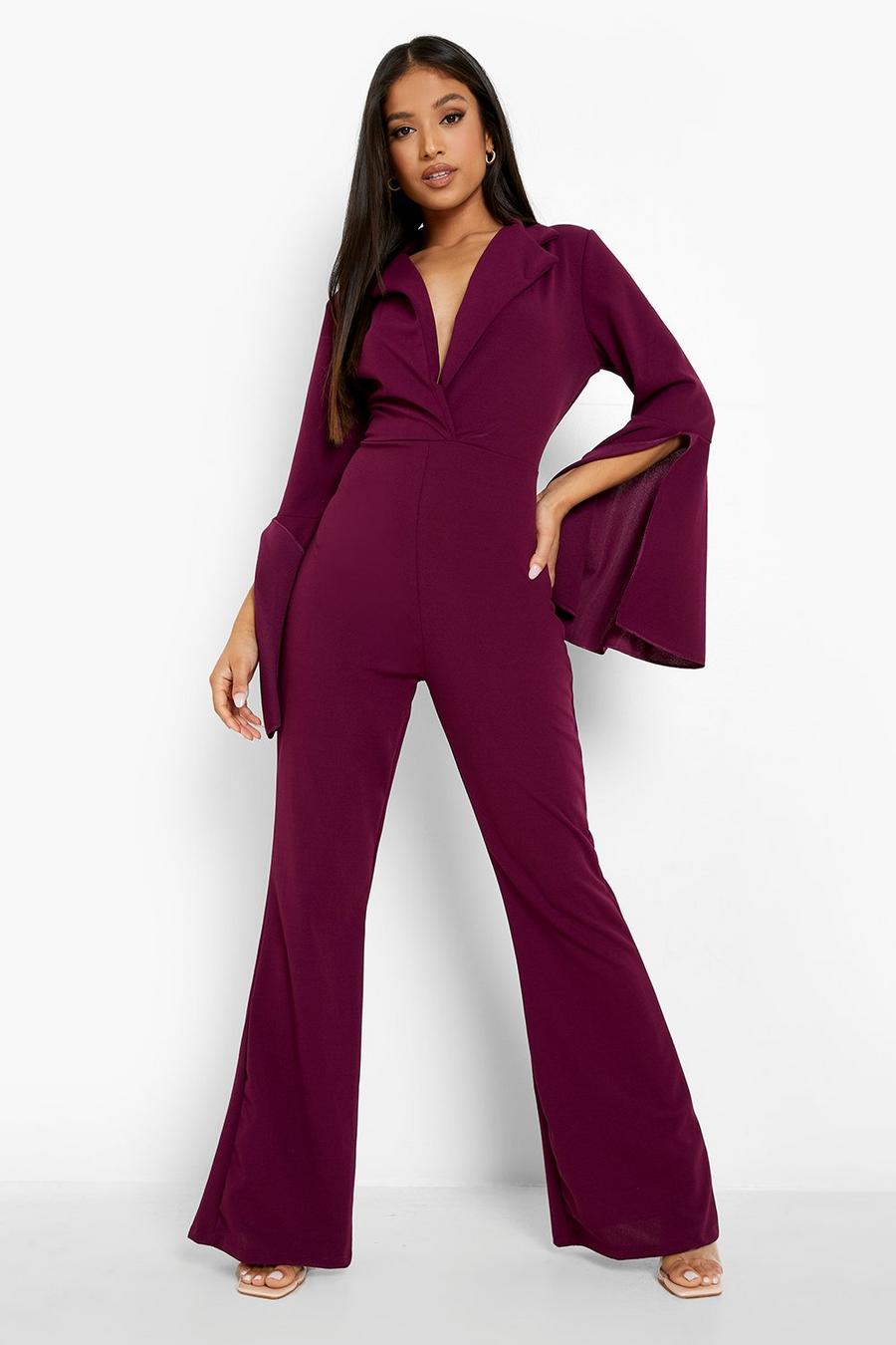 Berry Petite Flare Cuff Wrap Jumpsuit image number 1