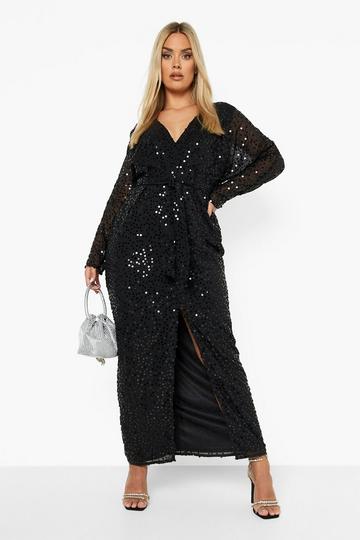 Black Plus Sequin Split Maxi Dress