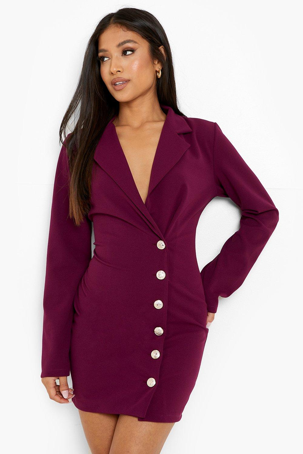 Petite Military Button Detail Blazer Dress boohoo NO