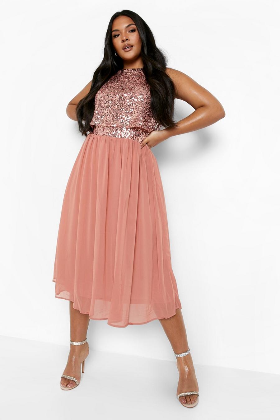 Rose Plus Double Layer Sequin Midi Skater Dress image number 1