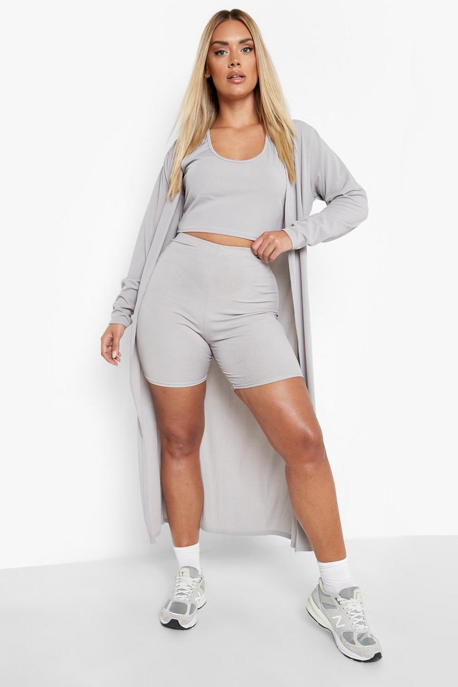 Grey Plus Rib 3 Piece Cycle Short Co-ord image number 1