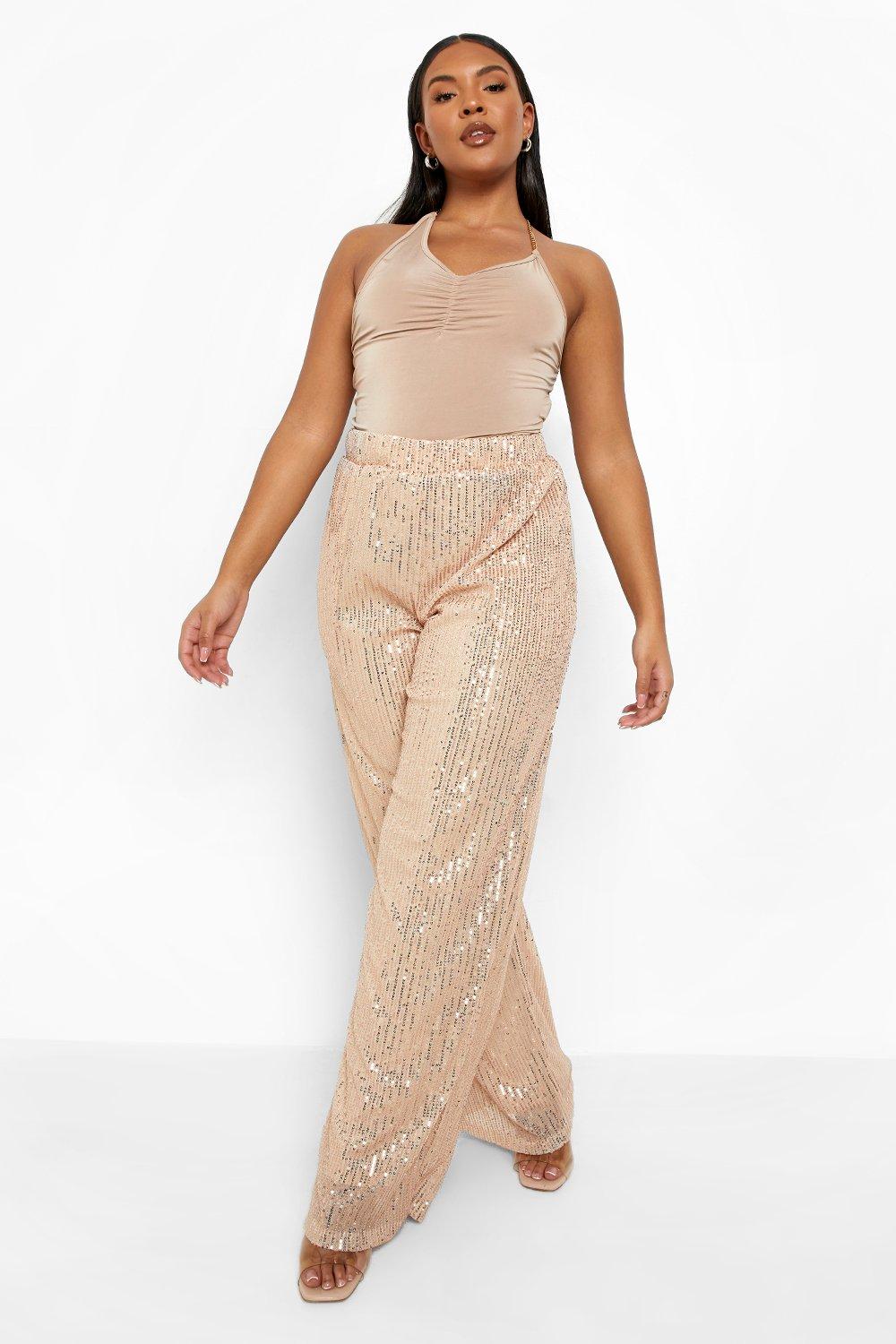 Plus Size Sequin Tailored Flared Trouser