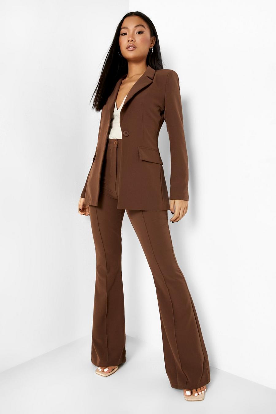 Chestnut Petite Seam Detail Flared Tailored Trouser image number 1