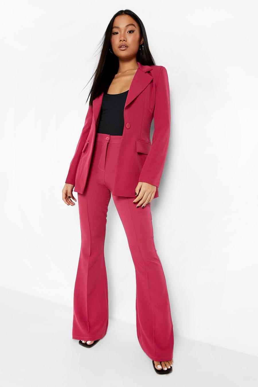 Raspberry Petite Seam Detail Flared Tailored Trouser image number 1