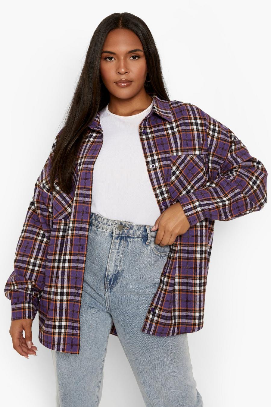 Purple Plus Oversized Checked Shirt image number 1