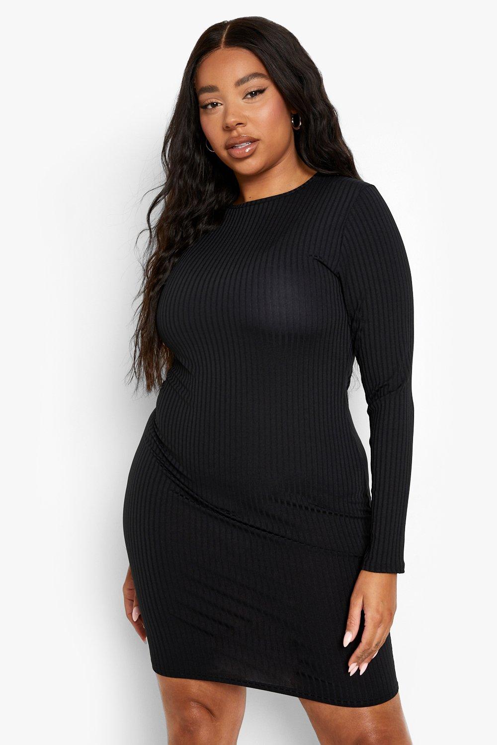 Black long sleeve bodycon dress plus size online