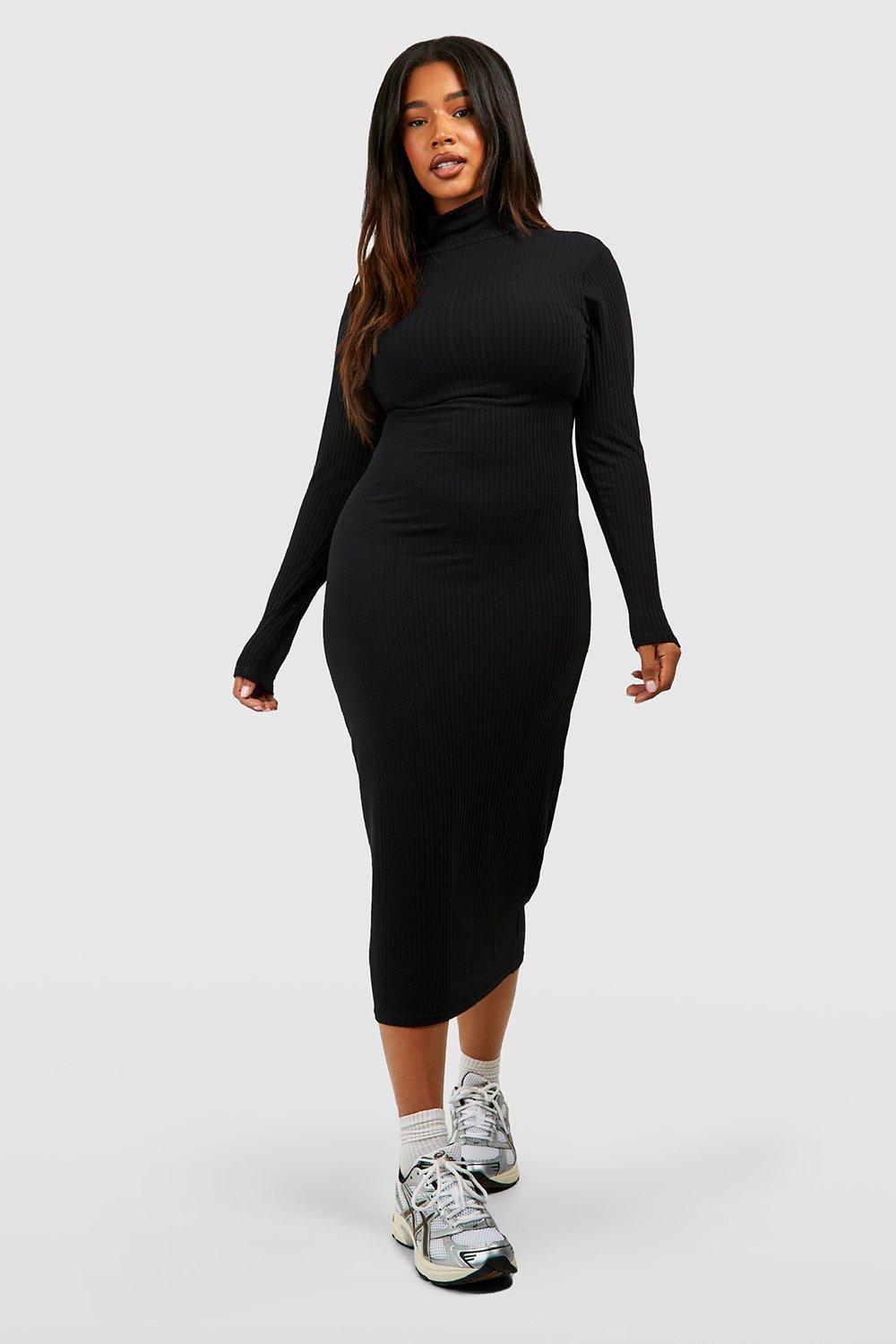 Grande taille Robe mi longue col roul en maille c tel e douce