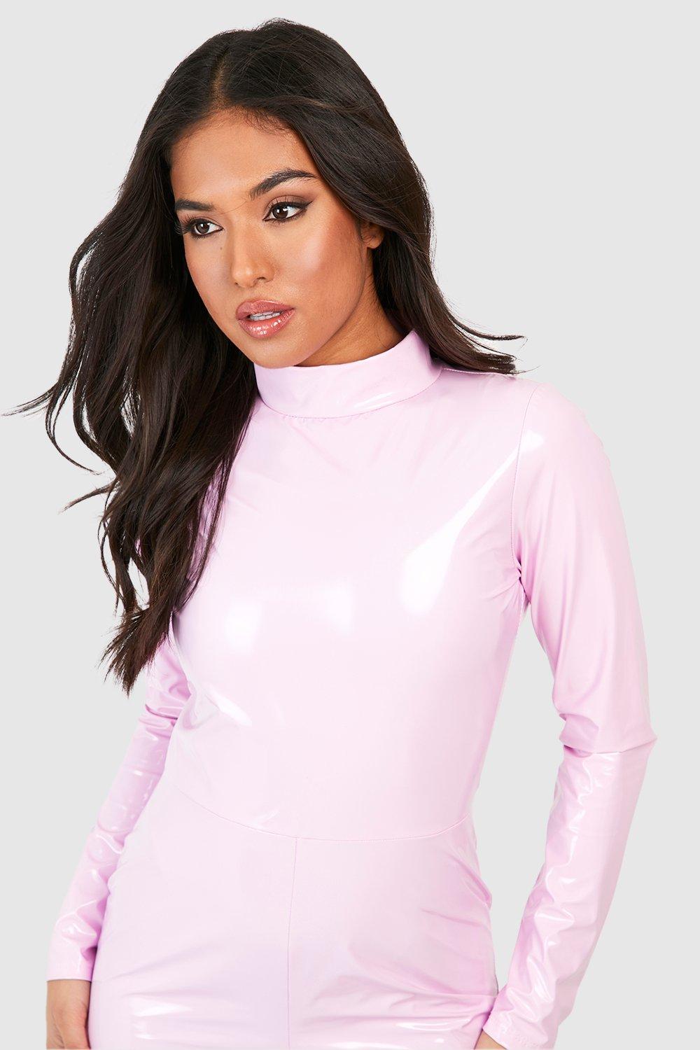 High Cut Pink Vinyl Bodysuit