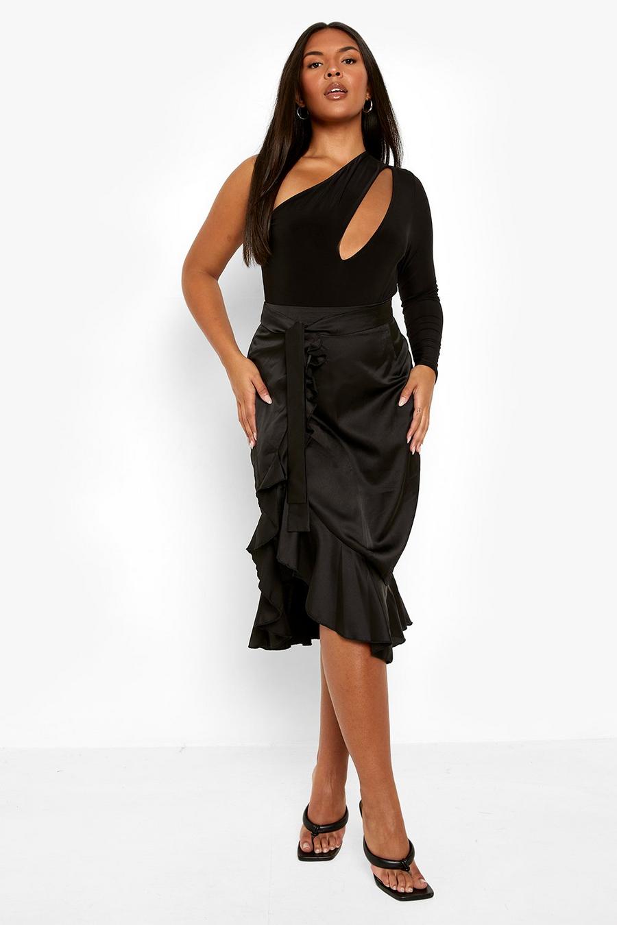 Black Plus Satin Wrap Midi Skirt image number 1