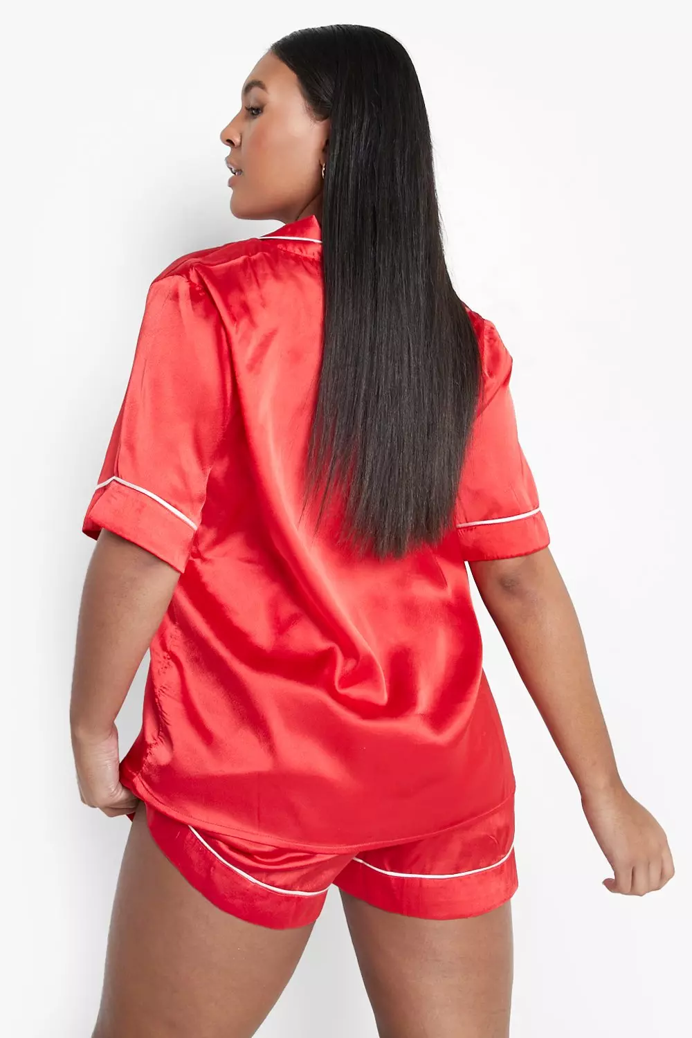 Red Plus Contrast Piping Pyjama Shorts Set alternative image