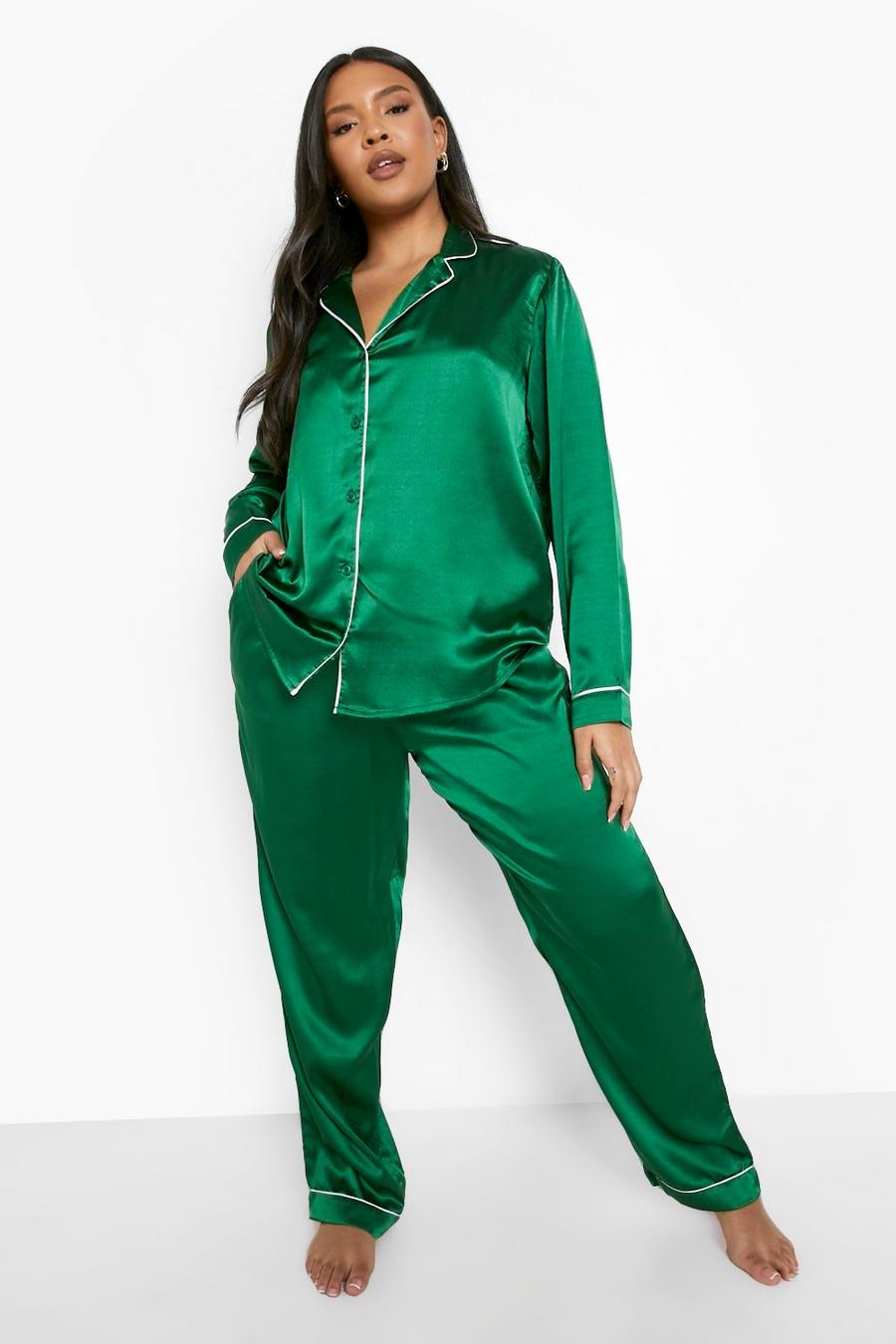 Emerald Plus Contrast Piping Pajama Pants Set image number 1