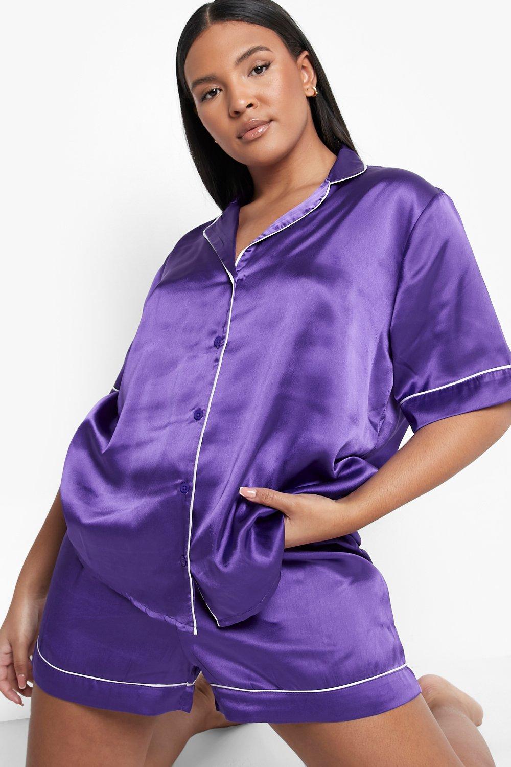 Plus Contrast Piping Pajama Shorts Set boohoo CA