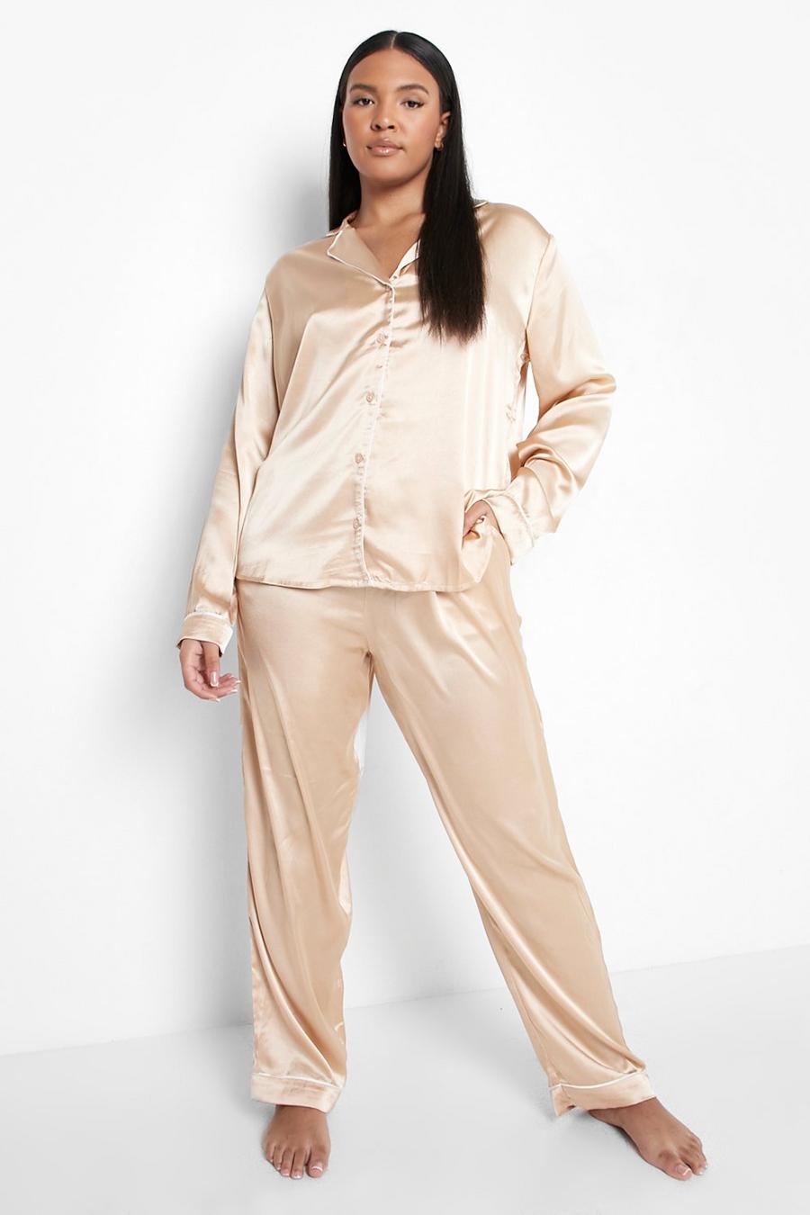 Champagne Plus - Pyjamas med långbyxor och kantband i kontrastfärg image number 1