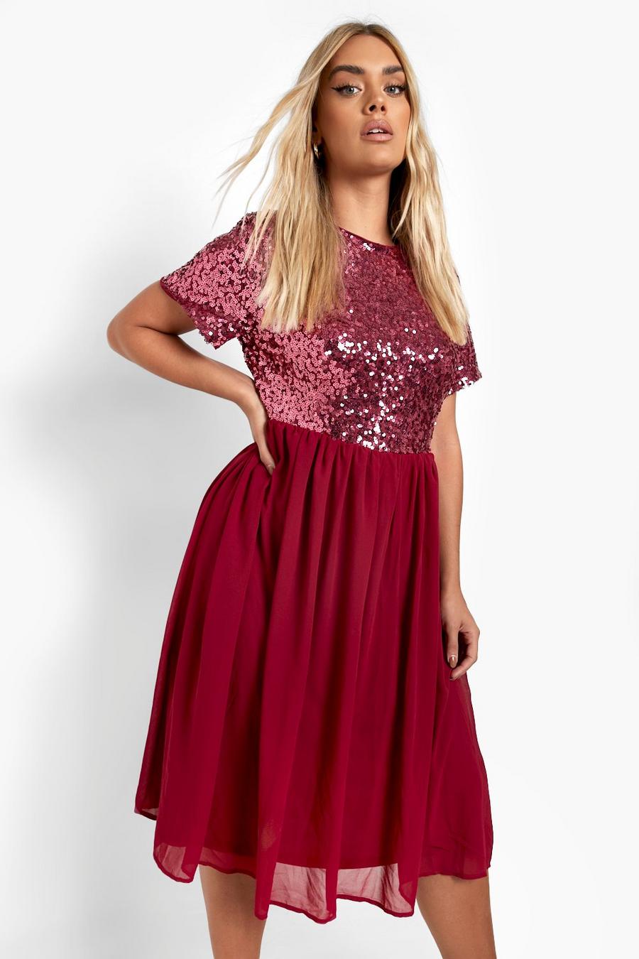 Berry Plus Sequin Chiffon Skater Dress image number 1