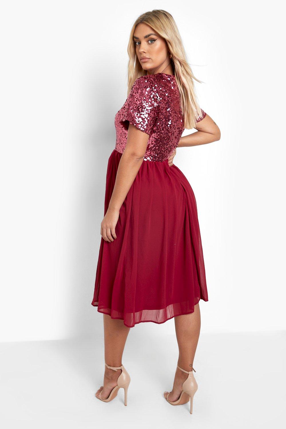 Women s Plus Sequin Chiffon Skater Dress Boohoo UK