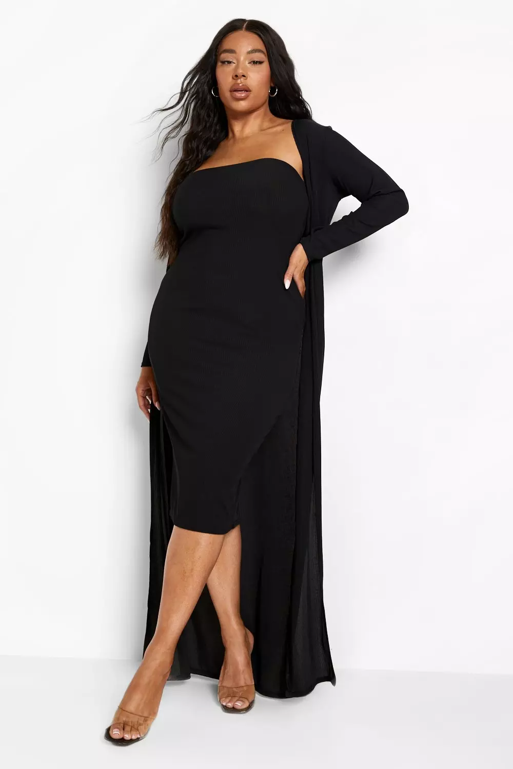 Plus size dress cheap with duster jacket