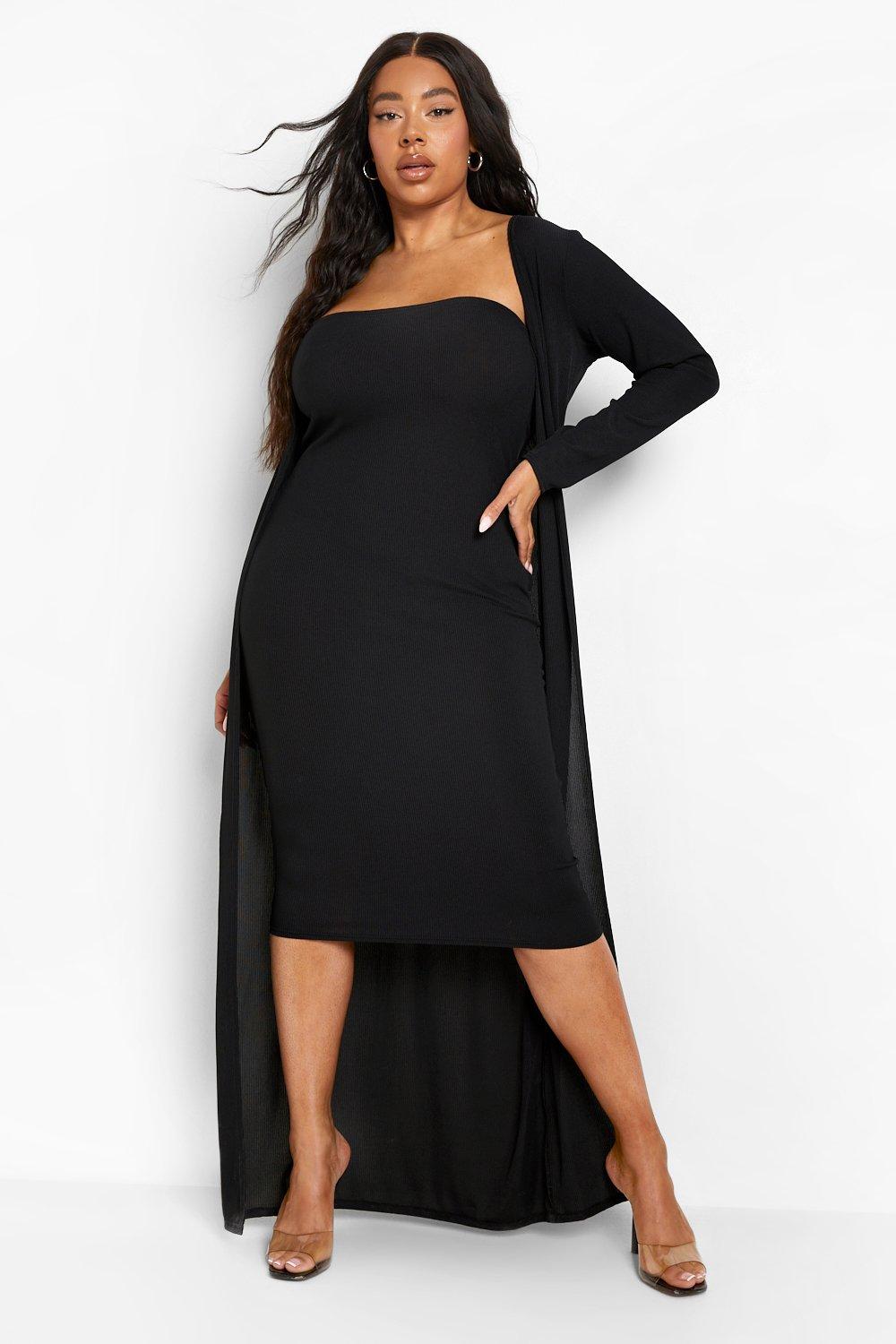 Grande taille Robe bustier mi longue et cardigan long c tel