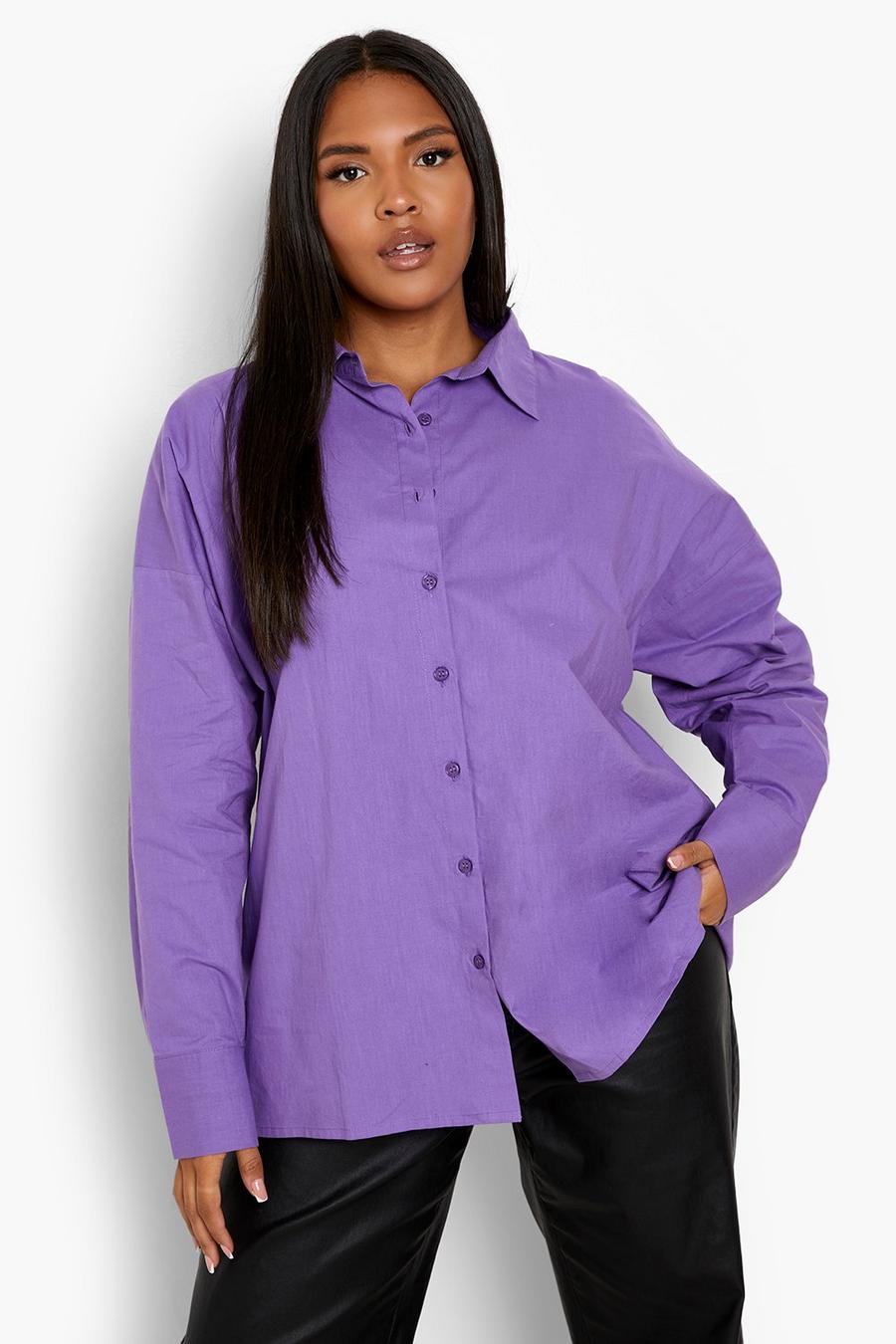 Camisa Plus oversize de popelina, Purple image number 1
