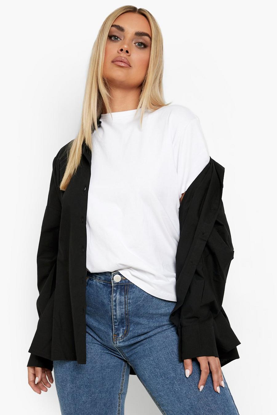 Camicia Plus Size oversize in cotone popeline, Black image number 1