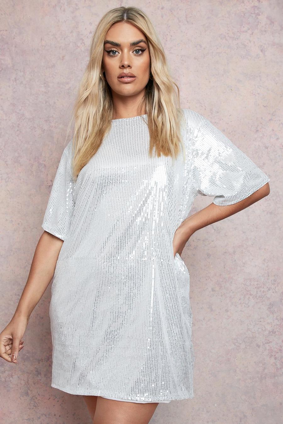 Silver silber Plus Sequin T-shirt Dress