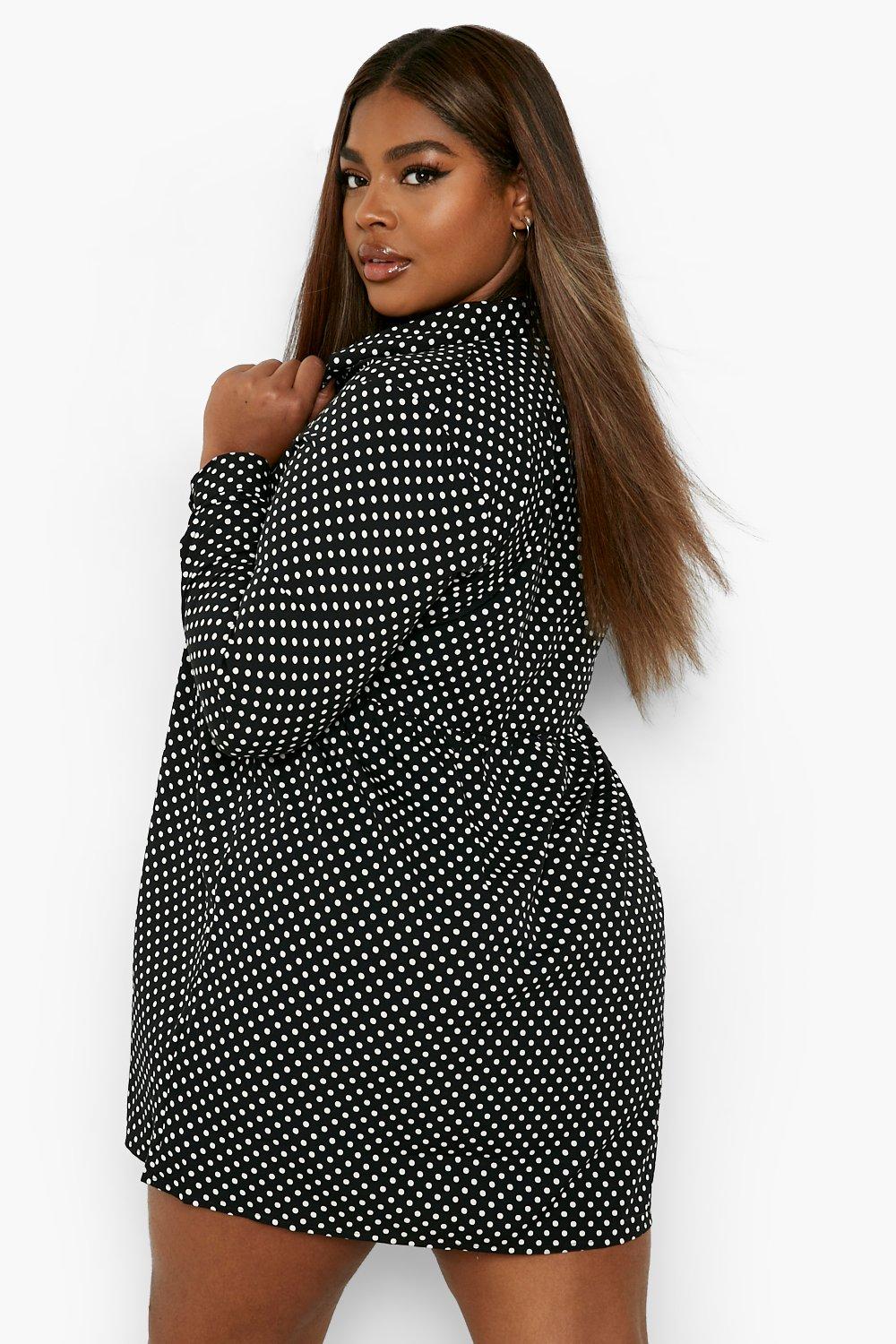 Black and white polka dot shirt plus size sale