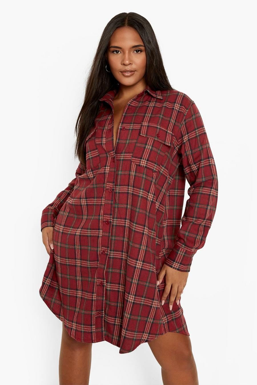 Red Plus Brushed Check Shirt Dress image number 1