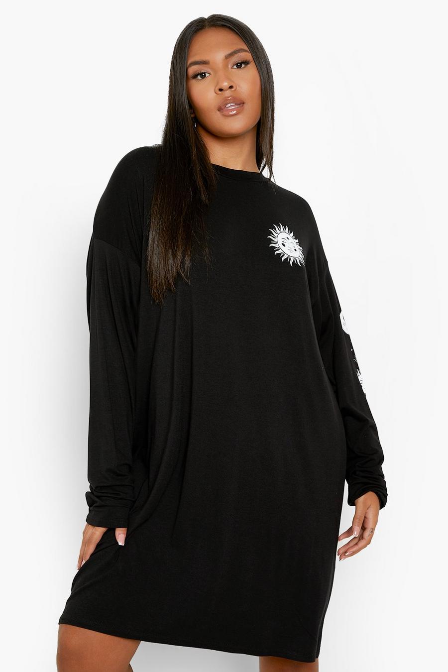Black Plus Moon & Sun Long Sleeve T-shirt Dress image number 1