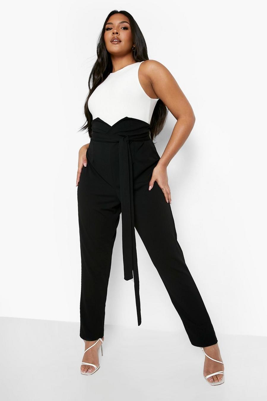 Black Plus High Waisted Belted Tailored Trouser image number 1