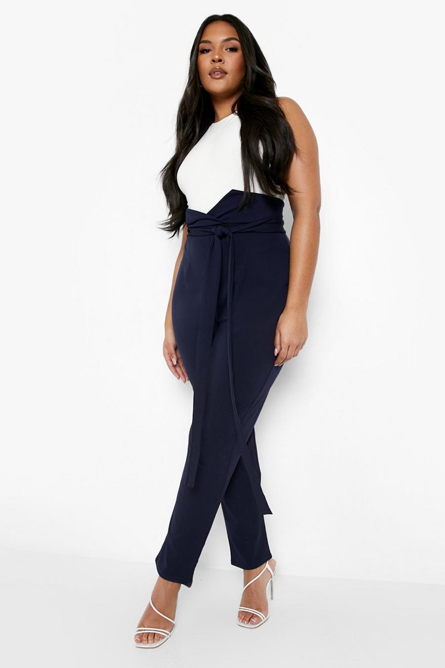 Navy Plus High Waisted Belted Dress Pants image number 1