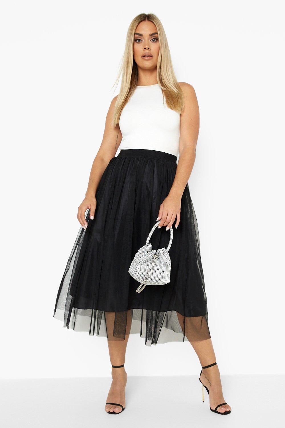 Plus Tulle Mesh Midi Skirt