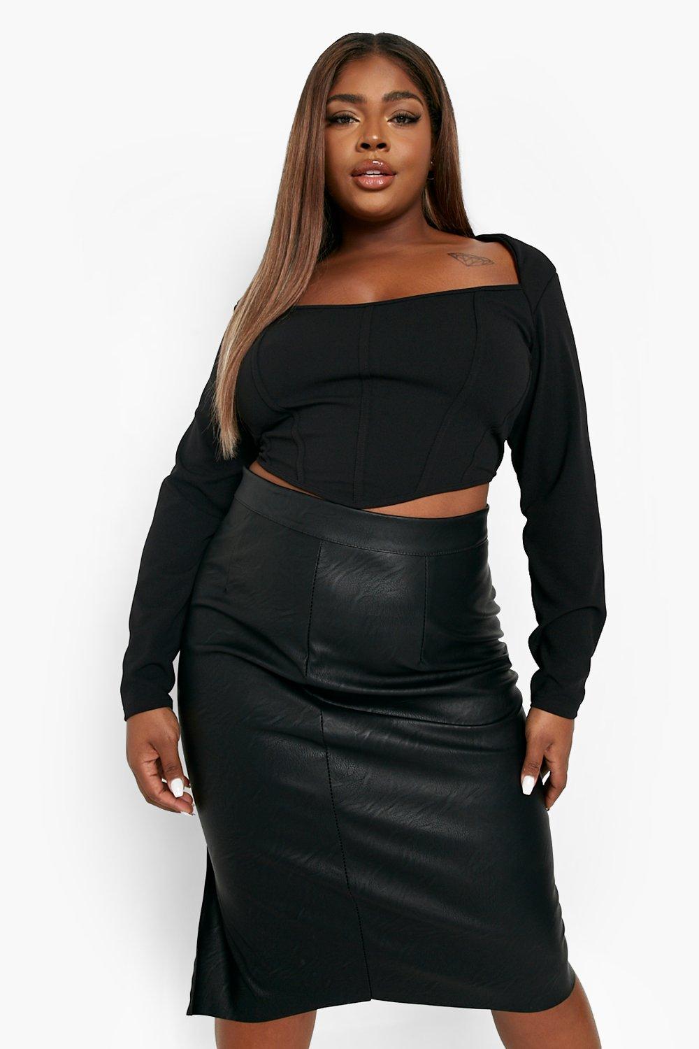 Plus size high waisted leather skirt hotsell