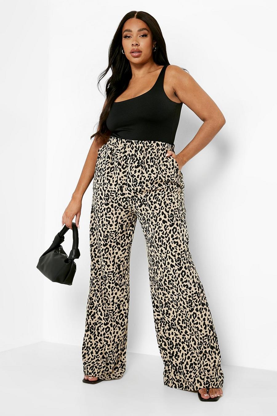 Plus Woven Leopard Formal Wide Leg Trouser image number 1