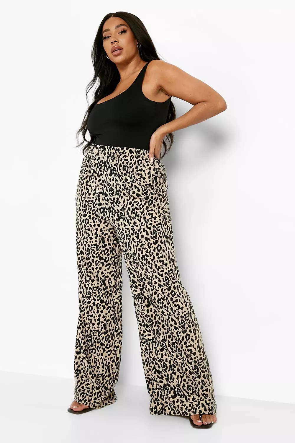 Plus Woven Leopard Formal Wide Leg Trouser