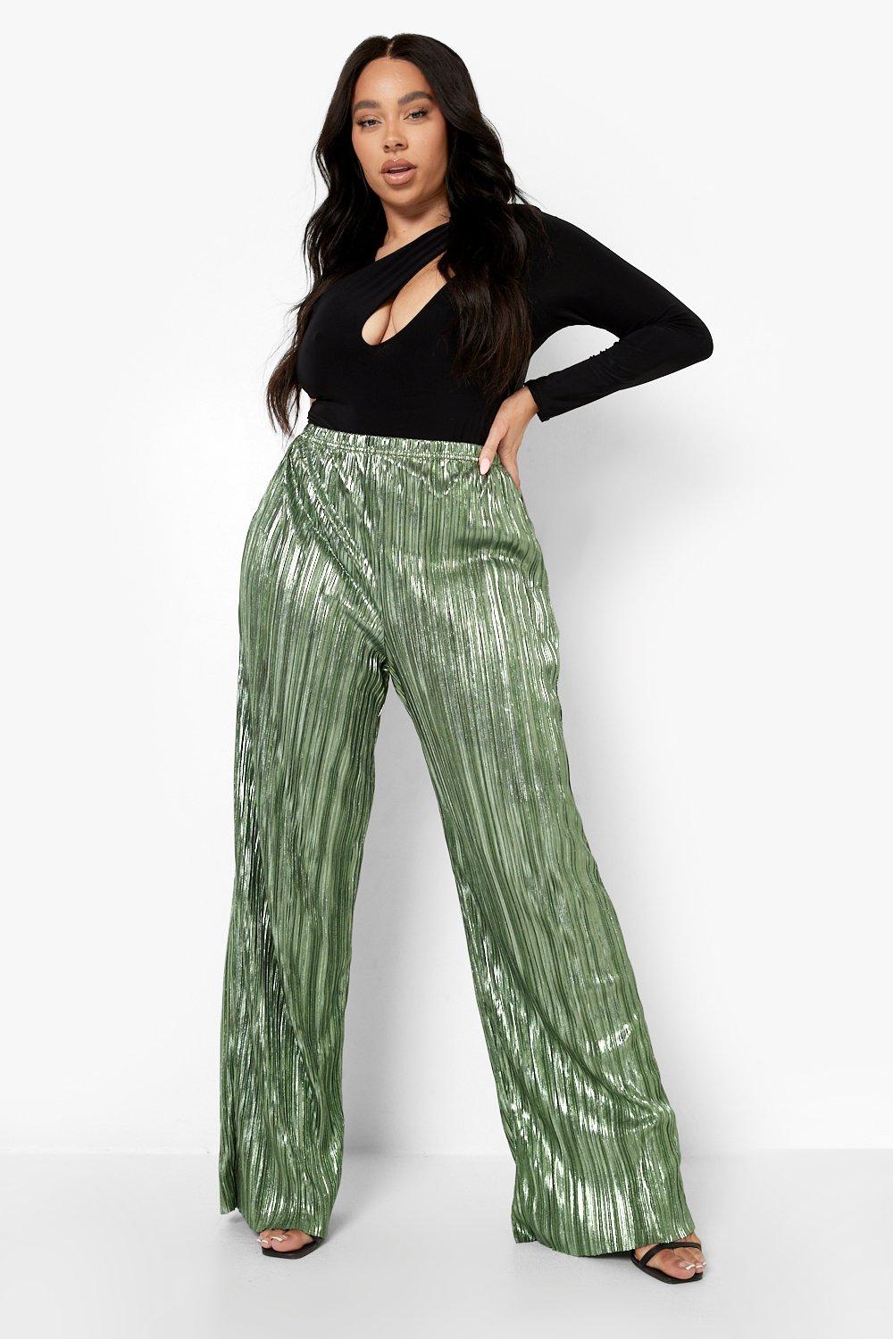 Plus Metallic Slim Wide Leg Trouser