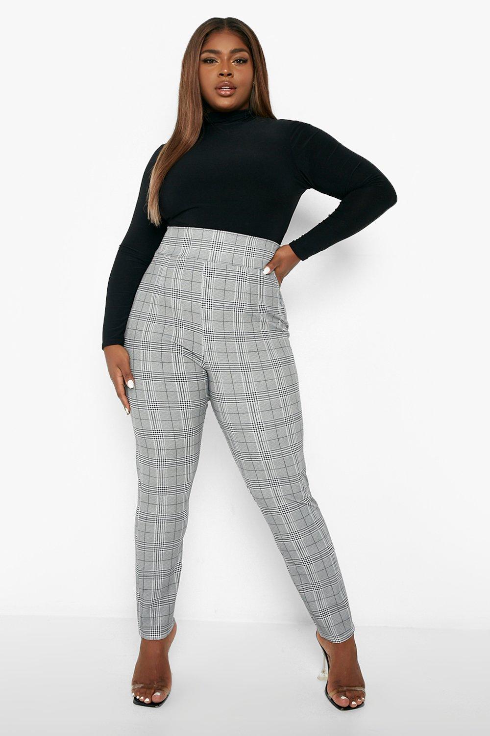 Plus High Waisted Slim Checked Trousers boohoo NZ