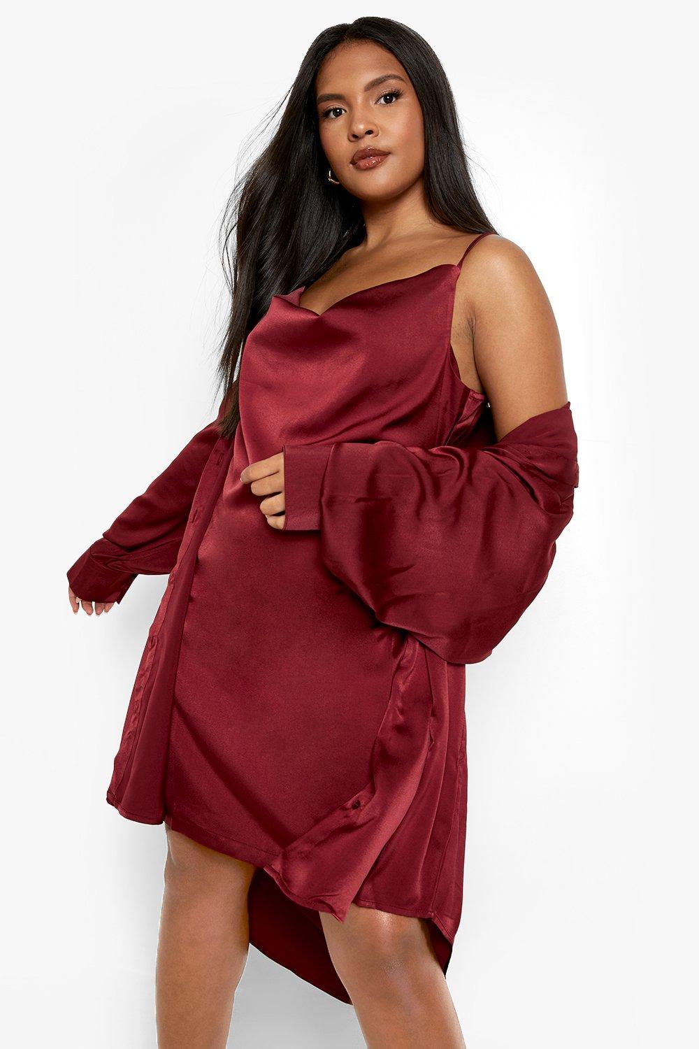 Boohoo red 2024 satin dress