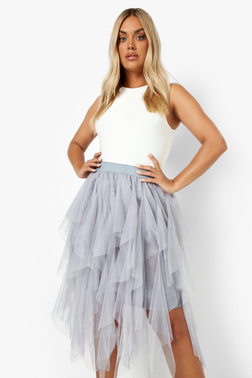 Plus Layered Tulle Midi Skirt