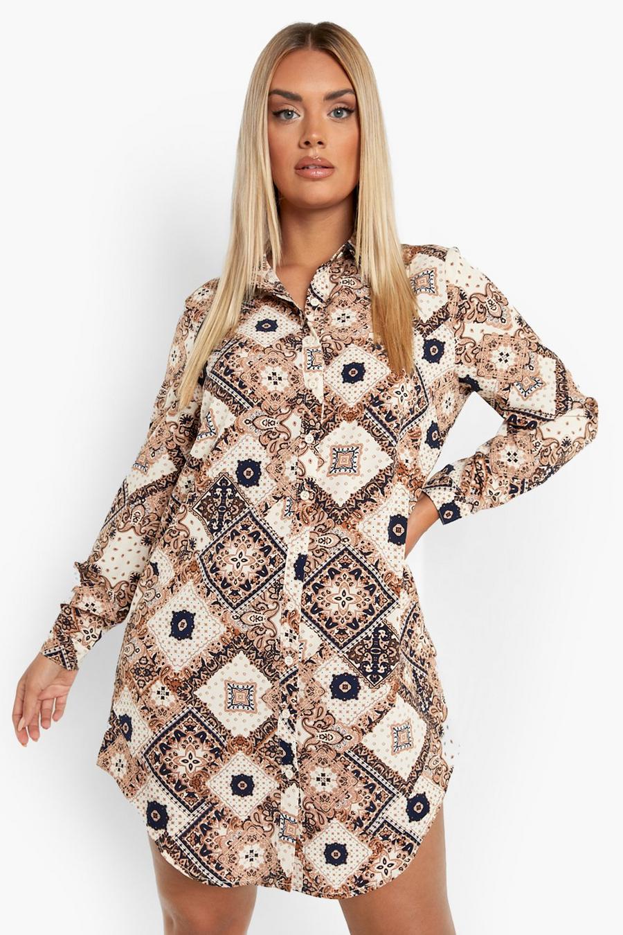Stone Plus Skjortklänning i satin med paisleymönster image number 1