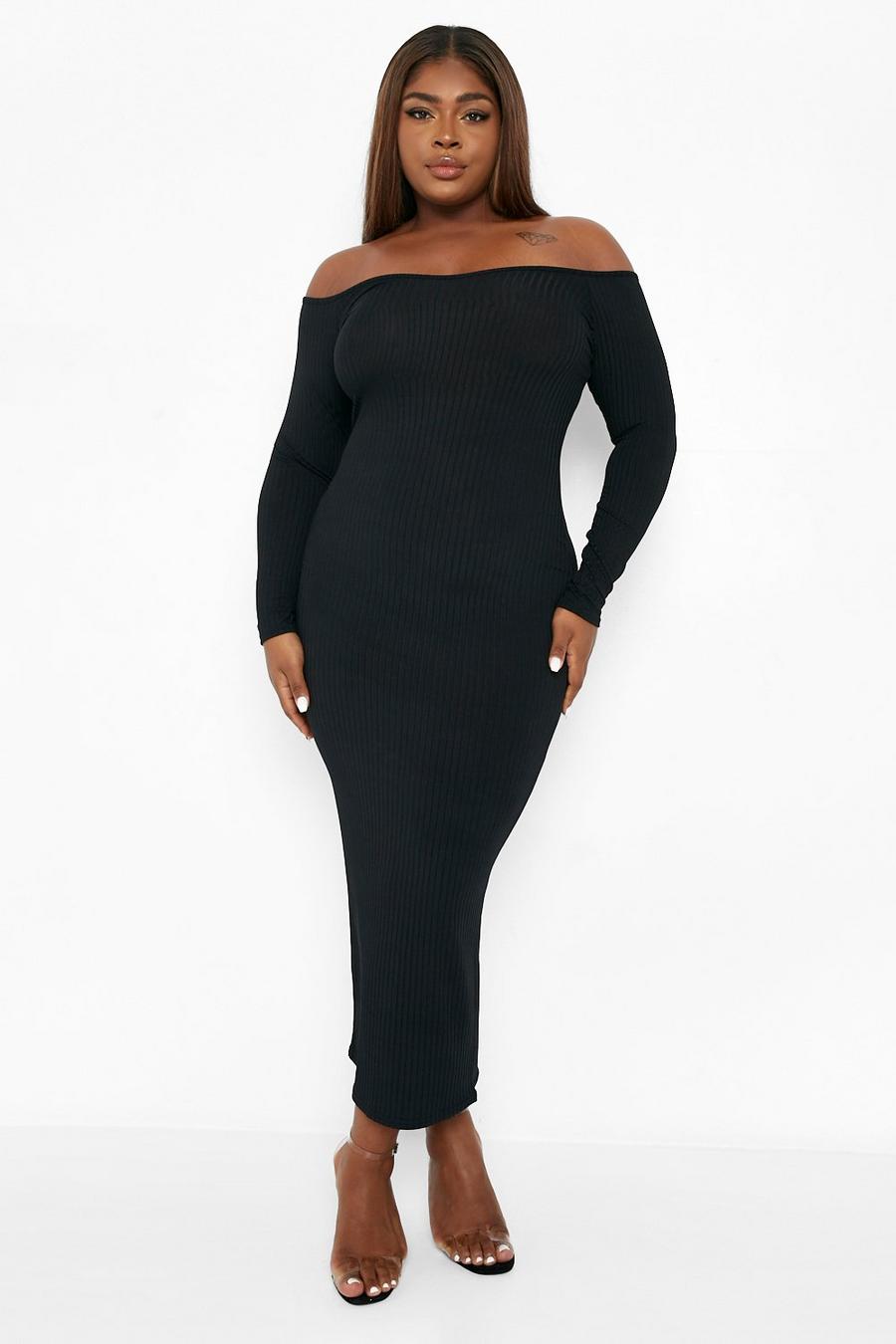 Black Plus Bardot Rib Midaxi Dress image number 1